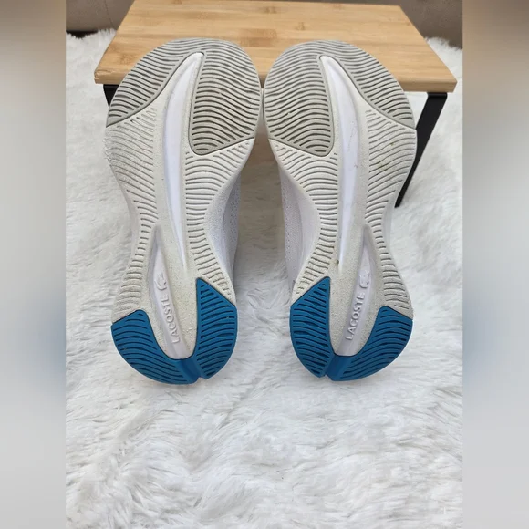 Lacoste Run Spin Knit Sneakers White Blue Athletic Shoes Size 8 - Picture 5 of 11